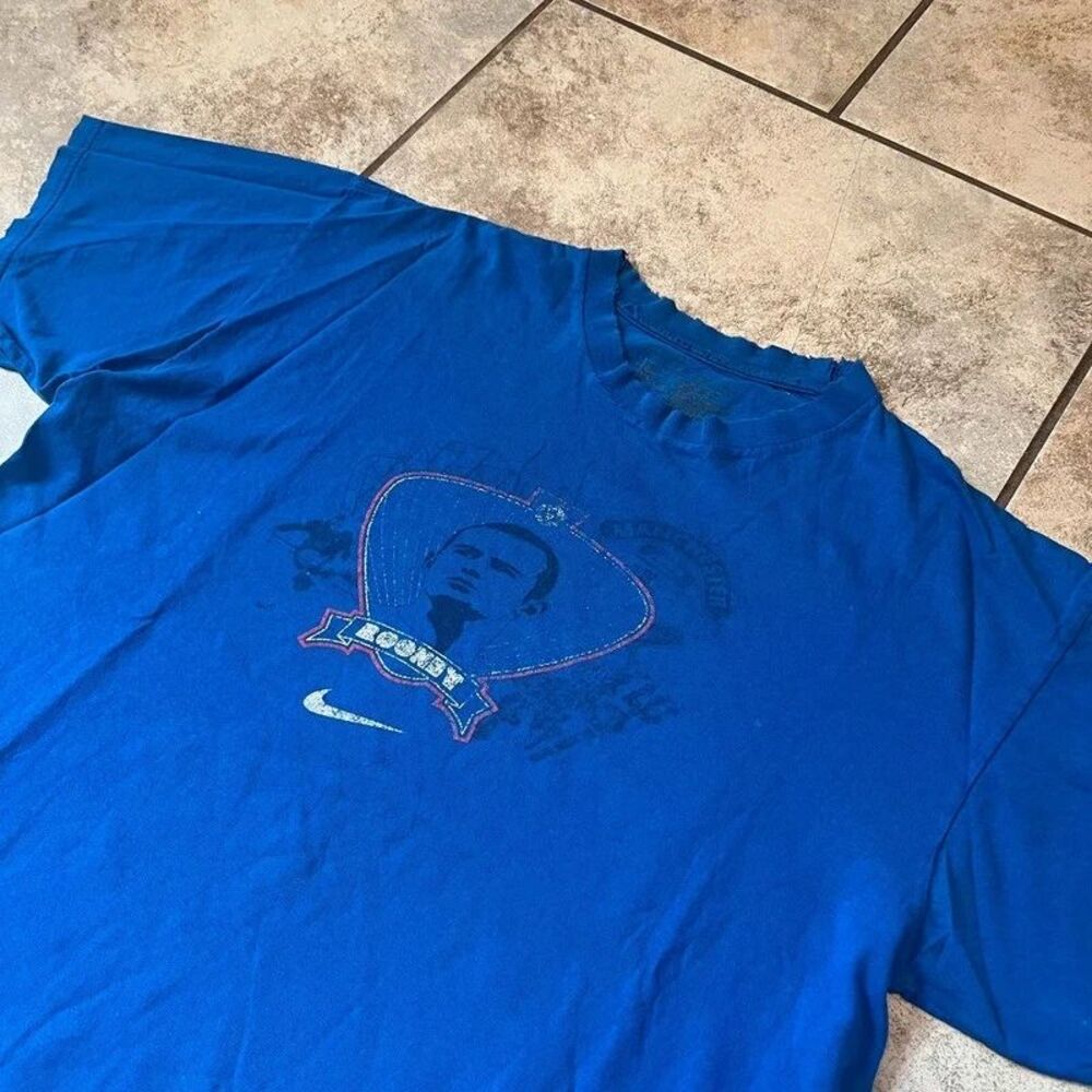 Nike Wayne Rooney Manchester United 10 distressed T Shirt Blue Mens Large
